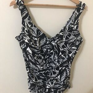 Elegant Black and White Floral One-Piece Swimsuit